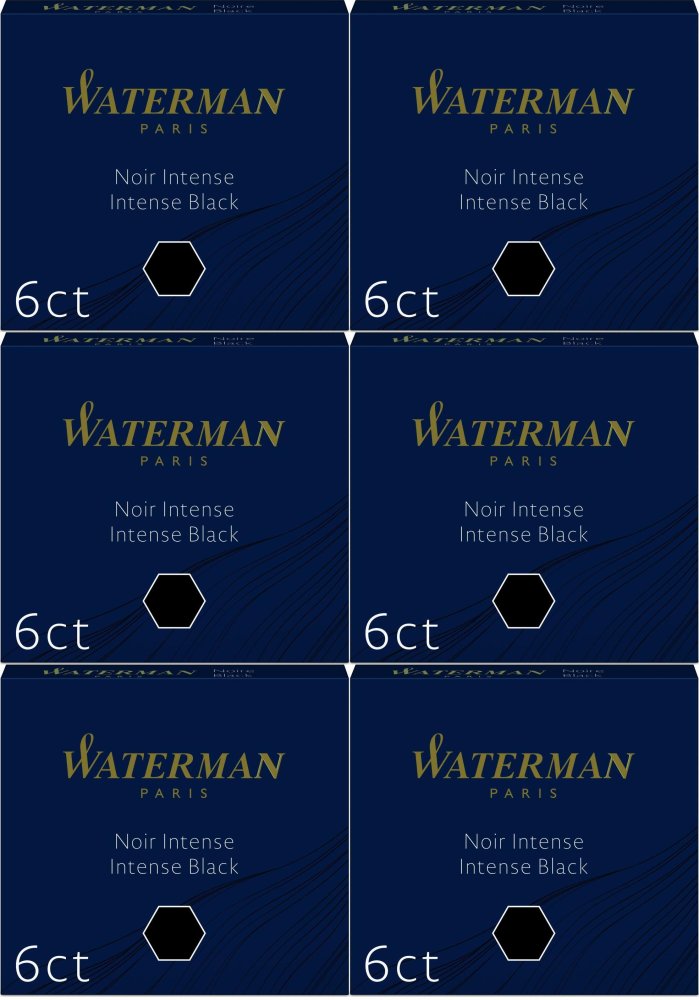 6x Naboje do piór Waterman, International, krótkie, 6 sztuk, czarny