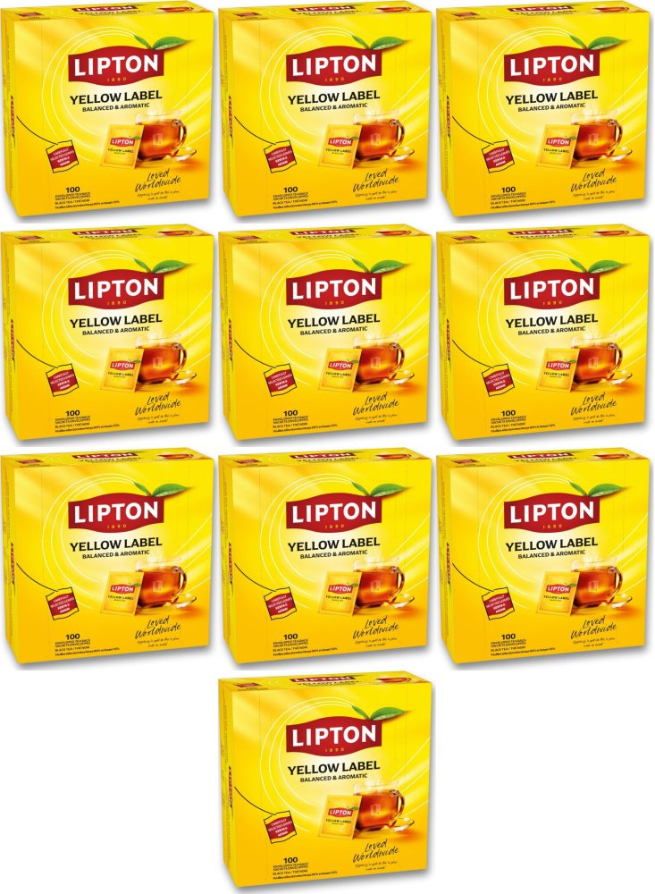 10x Herbata czarna w kopertach Lipton Yellow Label, 100 sztuk x 1.8g