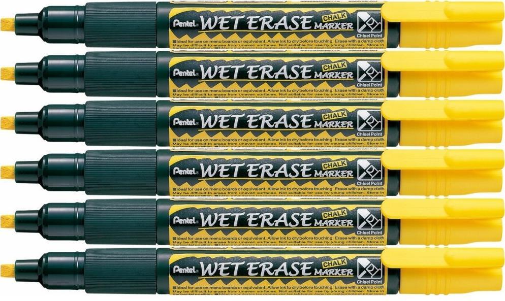 6x Marker kredowy Pentel SMW26 cienki, ścięta, 4.3mm, żółty