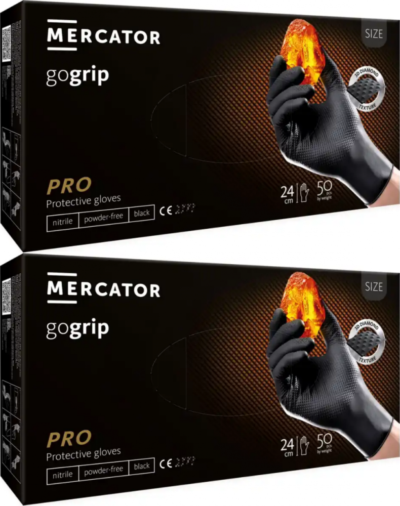 2x Rękawiczki nitrylowe Mercator Medical GoGrip, bezpudrowe, rozmiar XL, 50 sztuk, czarny