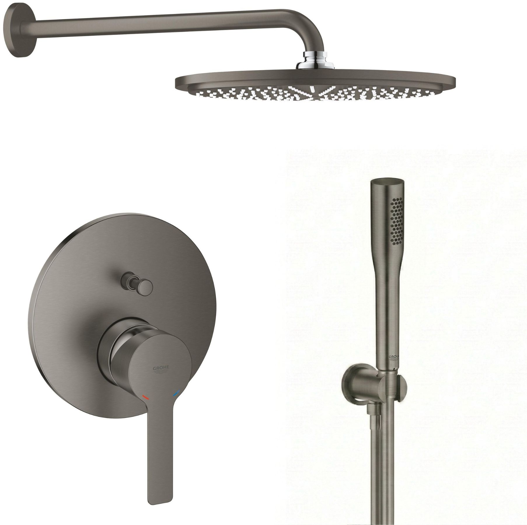 Zestaw Grohe Lineare bateria wannowo-prysznicowa podtynkowa z deszczownicą i zestawem prysznicowym Brushed Hard Graphite (24064AL1, ...
