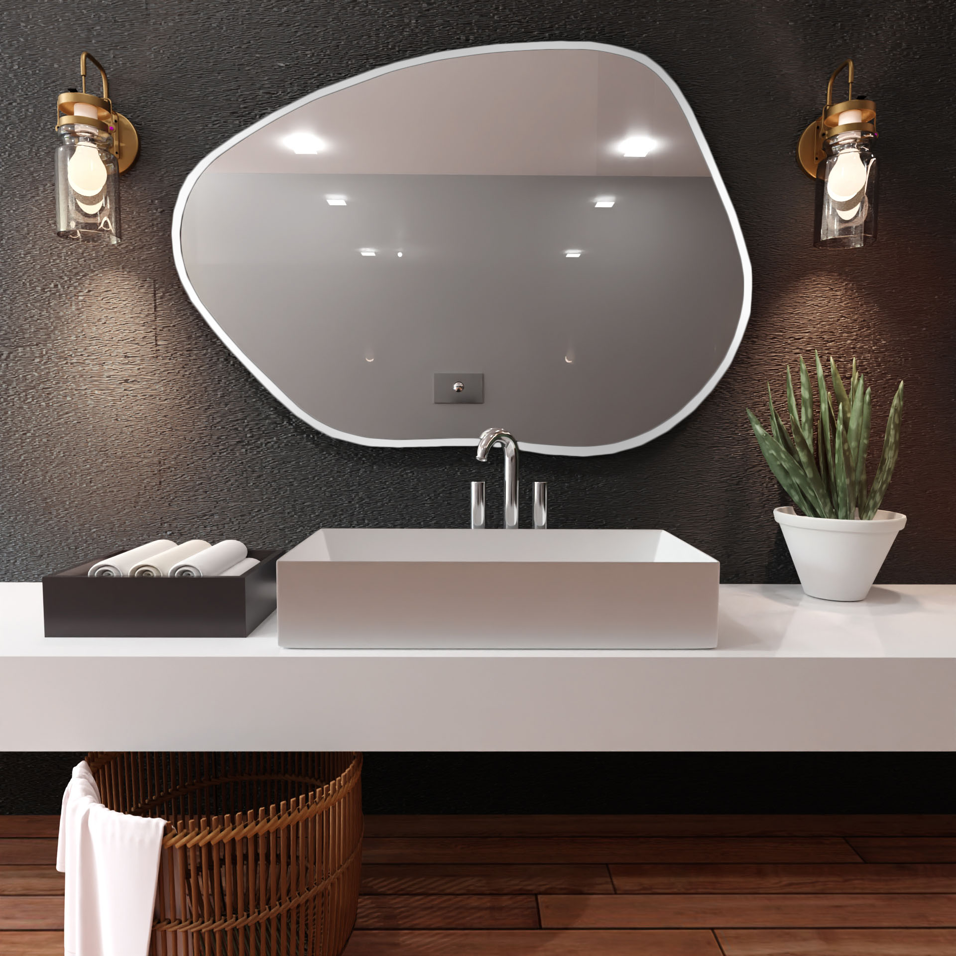Baltica Design Bright Stain I lustro 90x64 cm białe barwa zimna z matą grzewczą oraz włącznikiem bezdotykowym
