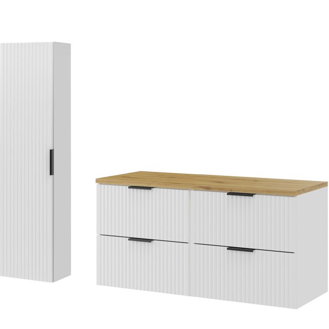 COMAD Zestaw mebli ADEL WHITE 2 szafki z blatem ARTISAN 120 cm, słupe