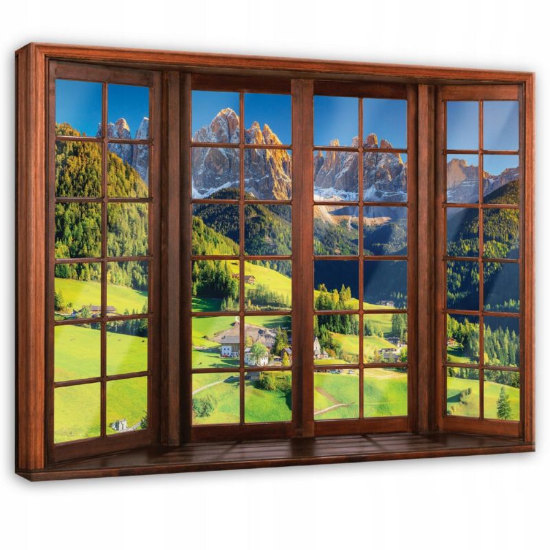 Obraz WALLARENA Do Sypialni Salonu Na Płótnie Okno 3D Krajobraz Góry Zielony 120x80 cm PP14203O20 1 szt.