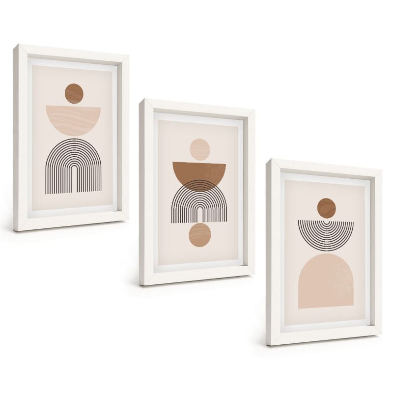 Trzyczęściowy Zestaw Obrazów ArtPrintCave 20x30 cm Biała rama Abstrakcyjne brązowe kształty 1 kpl.