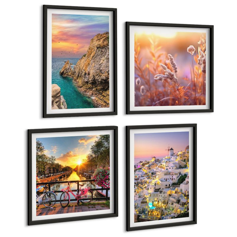 Czteroczęściowy Zestaw Obrazów ArtPrintCave (2x50x50+2x40x60cm) Czarna rama Nadmorskie zachody słońca 1 kpl.