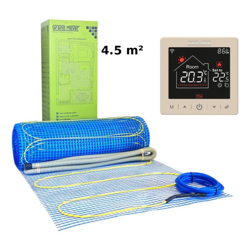 Zestaw Mata grzewcza 4.5 m² 170 W/m² + Termostat Wi-Fi programowalny SN-15, 1 szt.