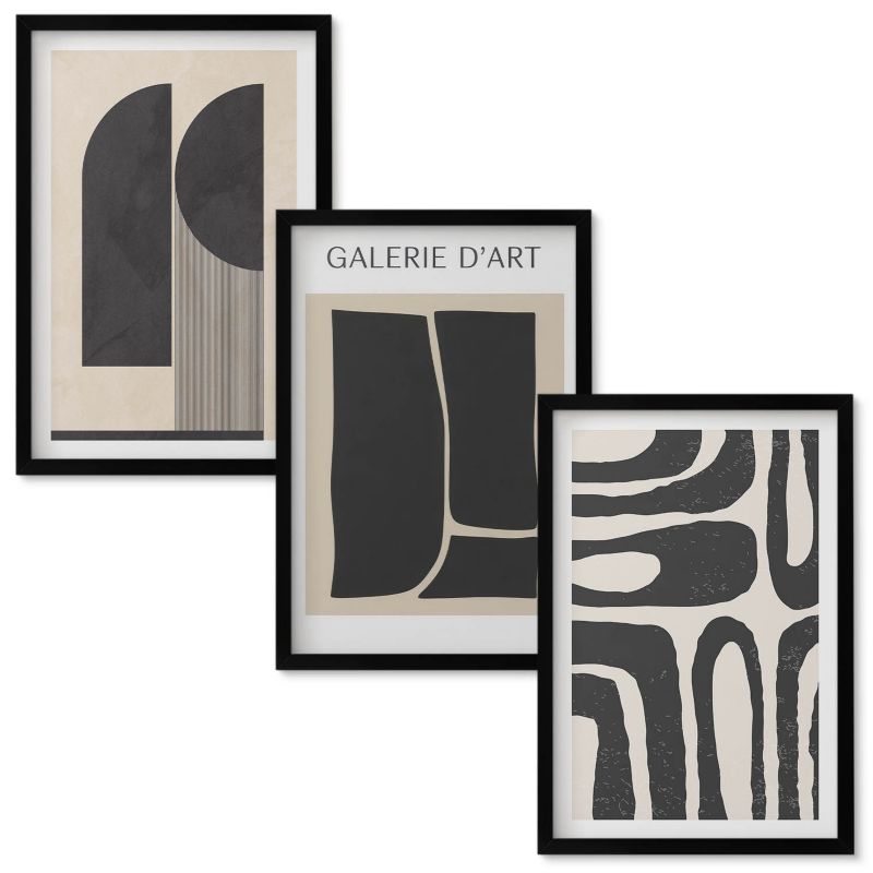 Set Obrazów w Ramie Wallfluent Abstrakcyjne minimalistyczne postery Czarna rama 40x60 cm 3 szt.