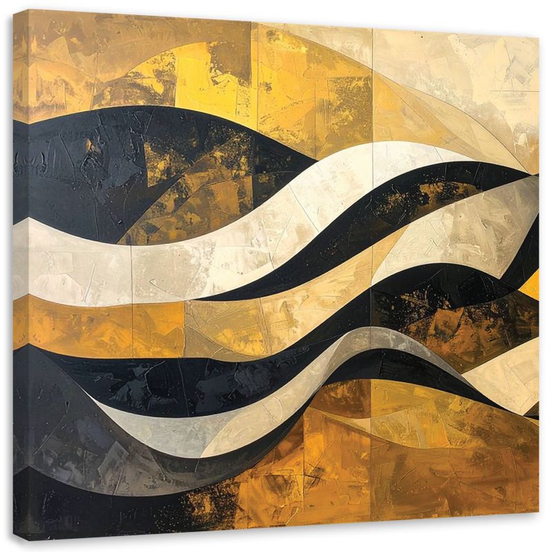 Obraz do salonu sypialni biura loftu Feeby Abstrakcja linie kształty zółty czarny złoty 40x40cm 1szt