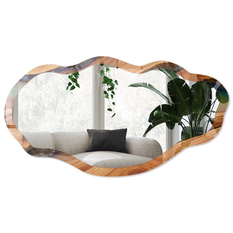 Lustro nieregularne w ramie Wallfluent 52x97 cm Żywica drewno Do przedpokoju / do holu / do korytarza Styl boho 1 szt.