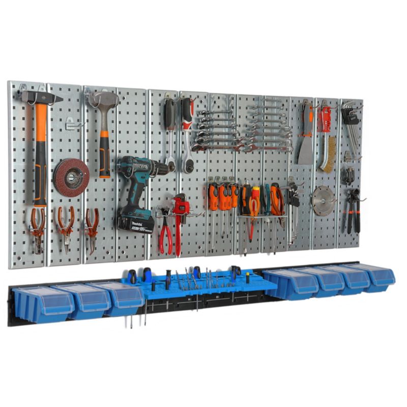 Metalowa tablica narzędziowa botle 1560 x 713 mm ścianka 7 kuwet warsztat garaż haki uchwyty