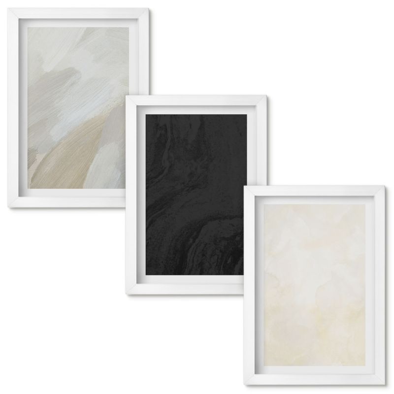 Tryptyk w Ramie Wallfluent Struktury odcienie minimalizm Biała rama 20x30cm 3 szt.
