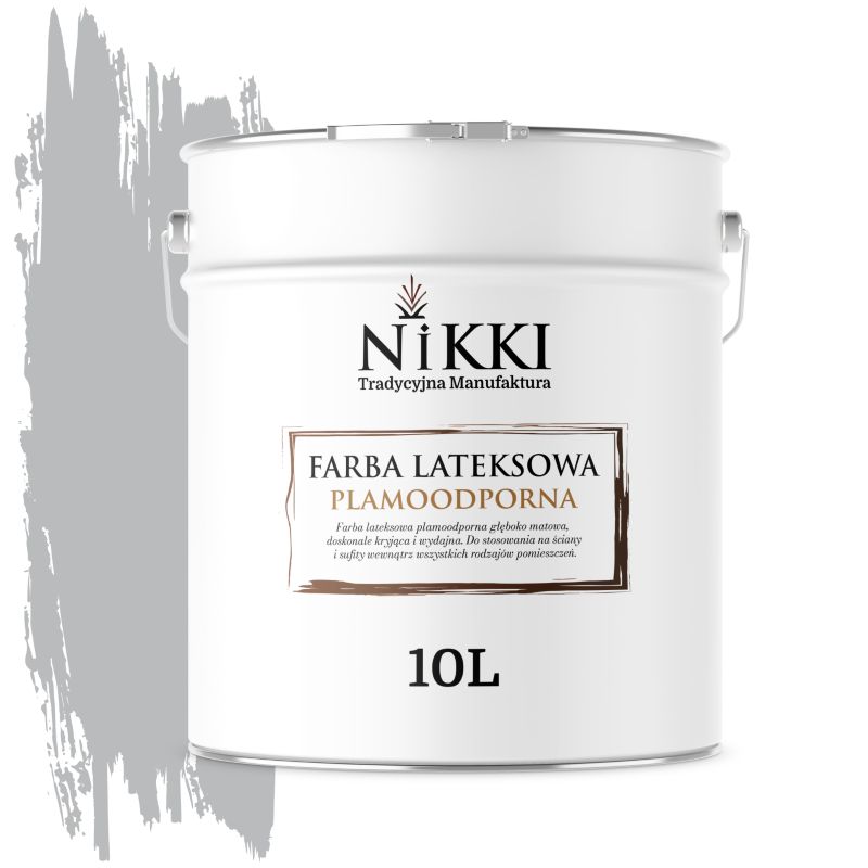 Farba Lateksowa Premium do Ścian i Sufitów Odporna na Plamy NIKKI Szary H1050 Głęboki Mat 10L