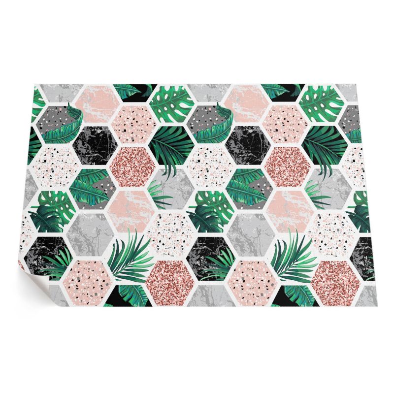Dywan Winylowy Z Nadrukiem ArtPrintCave 140x210 cm Tropikalne hexagony roślin i kamieni 1 szt.