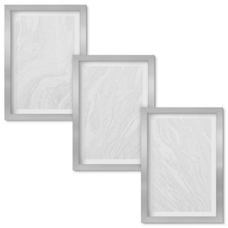 Obrazy Do Sypialni Wallfluent Marmur elegancki struktura Srebrna rama 20x30cm 3 szt.