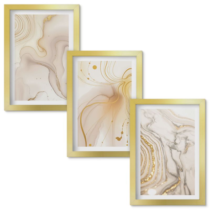 Set Obrazów w Ramie Wallfluent Subtelne abstrakcyjne wzory Złota rama 20x30cm 3 szt.