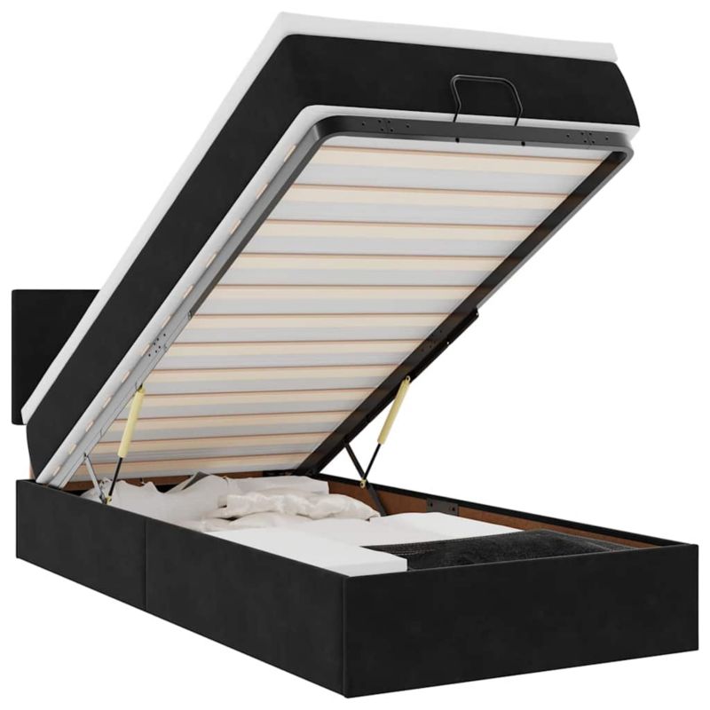 Łóżko otomana WaszeMeble z materacem 90x200 cm Czarny aksamit z LED ze schowkiem WM-3312526 1 szt.