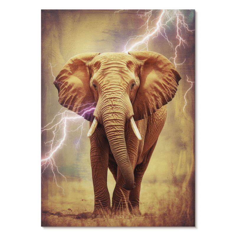Nowoczesny Plakat na Płótnie Tulup 42x59,4 cm (A2) Słoń z błyskawicam Do salonu, biura, sypialni 1 szt.