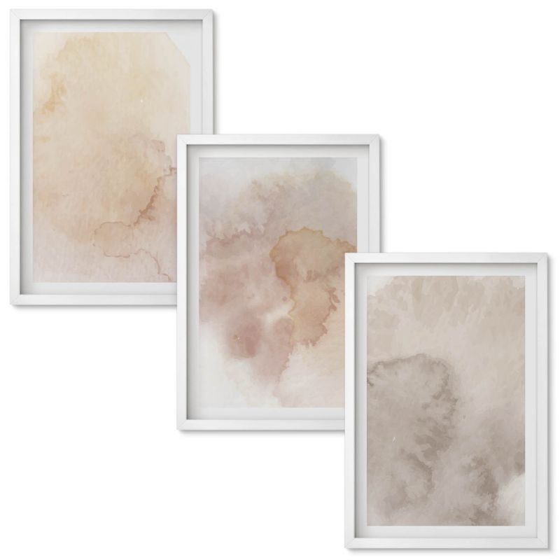 Obrazy do Salonu Wallfluent Ciepłe akwarele pastelowe tekstury Biała rama 40x60 cm 3 szt.