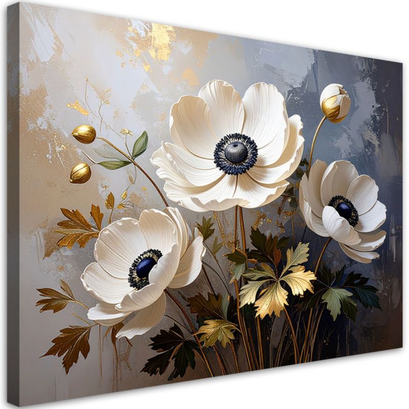 Obraz do salonu sypialni kuchni biura Feeby Zawilce beżowe kwiaty 45x30cm 1szt