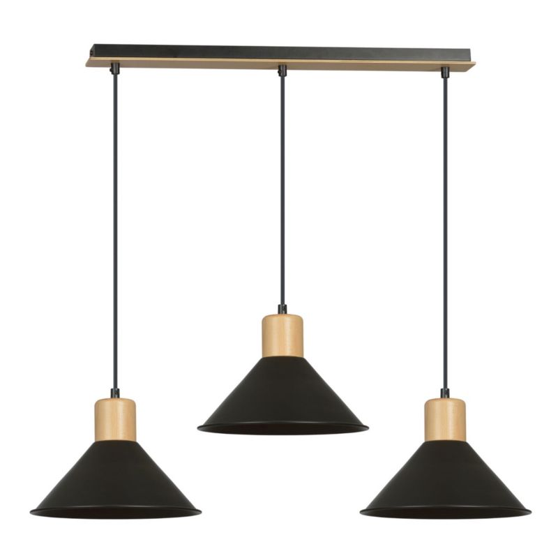 Lampa wisząca Emibig Rowen czarna-jasne drewno wym: 100 x 86 x 25 cm 3xE27 x 15W 1 szt.
