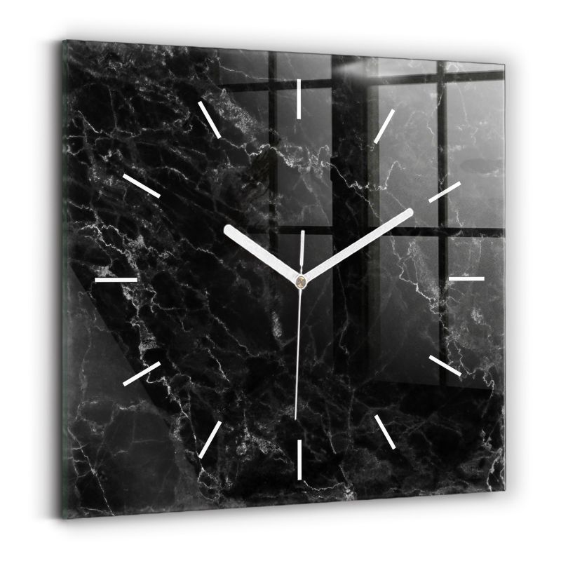 Zegar szklany białe wskazówki Wallfluent 30x30 cm Ciemny marmur 1 szt.