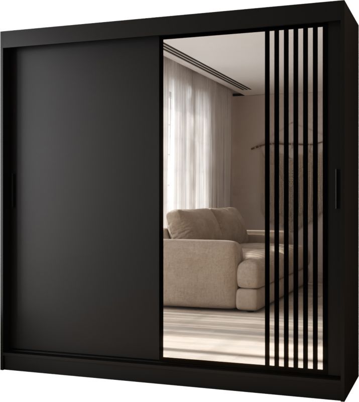 Szafa przesuwna z lustrem Garderoba GLOSSY 200 czarny mat + u. czarny 1 szt.