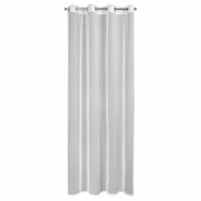 Firana DOTI Eurofirany 140 x 250 cm biała błyszcząca etamina zdobiona nadrukiem kropeczek 1 szt.