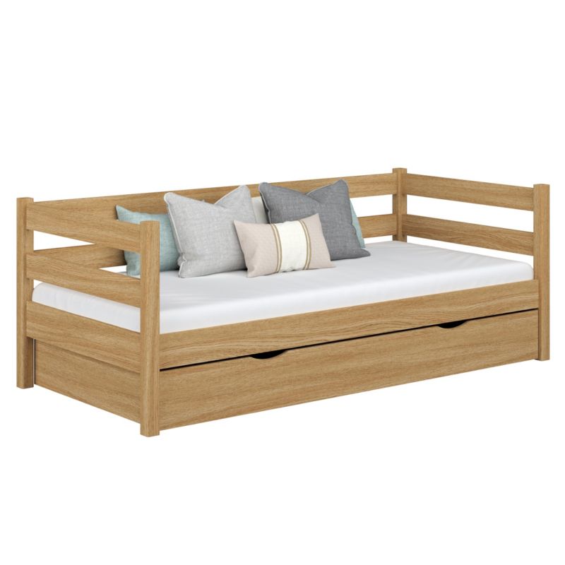 Dębowe łóżko N-WOOD sofa z szufladą N01 dąb naturalny 80x190 1szt.
