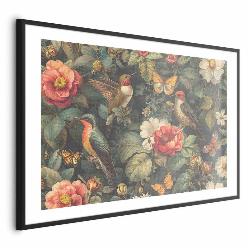 Plakat Artgeist Kwiaty i motyle 42x29,7 cm z ramą czarną 1 szt