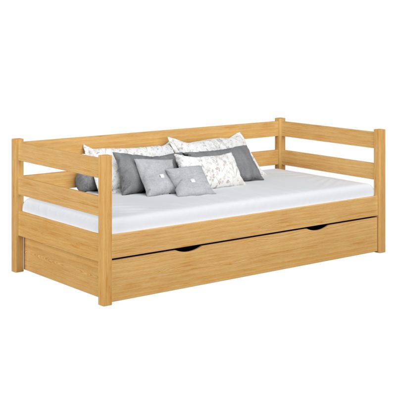 Drewniane łóżko N-WOOD sofa z szufladą N01 sosna naturalna 100x190 1szt.