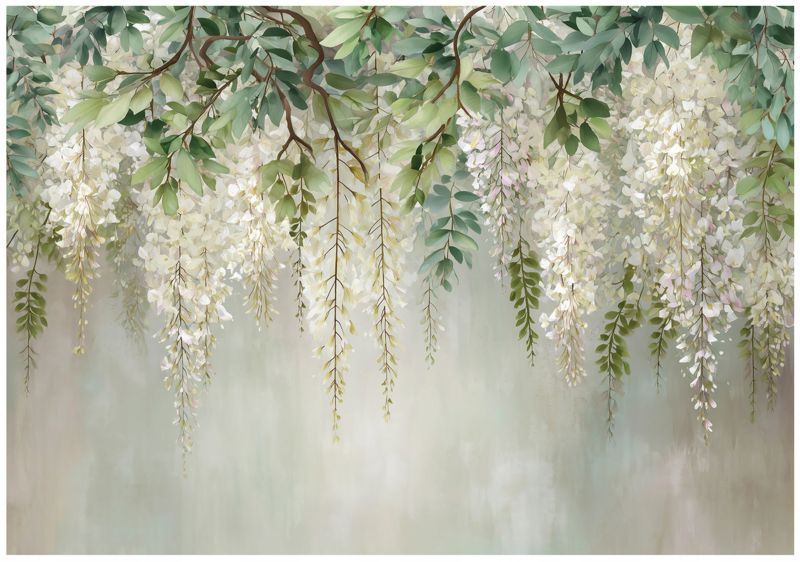 Fototapeta WALLARENA Do Sypialni Salonu Winylowa Liście Kwiaty Wiszące Zielony 250x175 cm 16356VX5 1 szt.