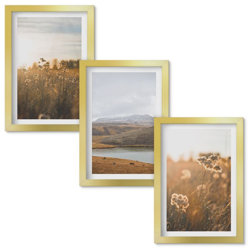 Obrazy Do Sypialni Wallfluent Krajobrazy łąki góry jezioro Złota rama 20x30cm 3 szt.