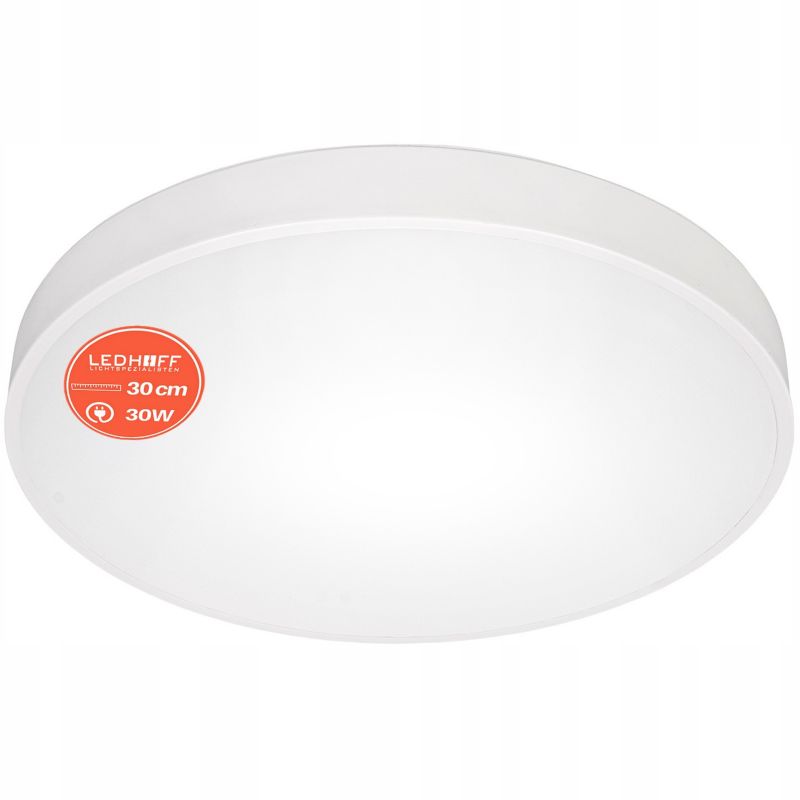 Plafon LEDHOFF Lampa sufitowa LED Biały okrągły panel do pokoju 30cm Neutralna barwa 4000K Jasny 3000lm 30W 1 szt.
