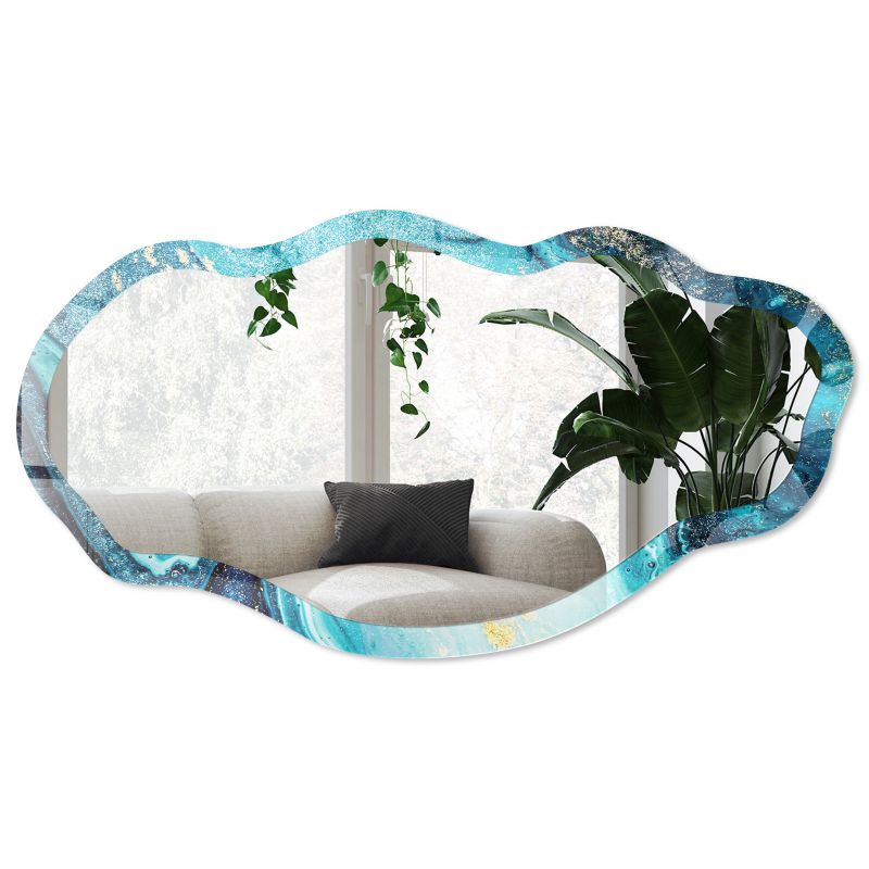 Lustro nieregularne asymetryczne w szklanej ramie z grafiką Wallfluent 52x97 cm Abstrakcyjna fala Do sypialni 1 szt.