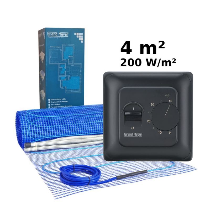 Zestaw do ogrzewania podłogowego 4 m², 200 W/m² + termostat MST-10, 1 szt.