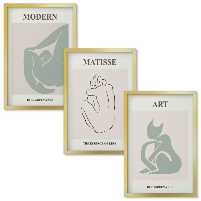 Obrazy Do Sypialni Wallfluent Abstrakcyjne figury pastelowe Złota rama 40x60 cm 3 szt.