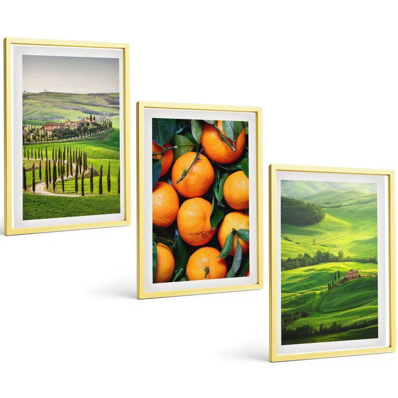 Trzyczęściowy Zestaw Obrazów ArtPrintCave 40x60 cm Złota rama Krajobraz wsi Włochy pomarańcze 1 kpl.