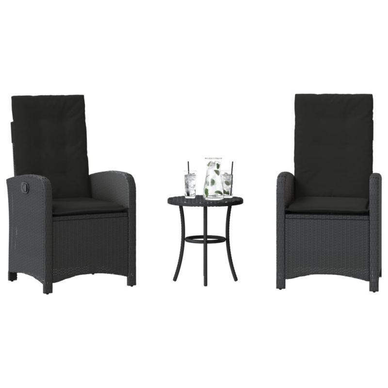Zestaw mebli ogrodowych bistro WaszeMeble 3-cz. z technorattanu czarny z poduszkami WM-365177 1 kpl
