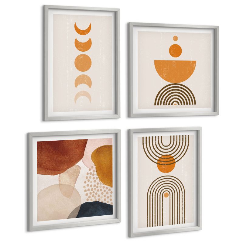 Zestaw 4 Obrazów ArtPrintCave (2x50x50+2x40x60cm) Srebrna rama Boho minimalistyczne dekoracje 1 kpl.