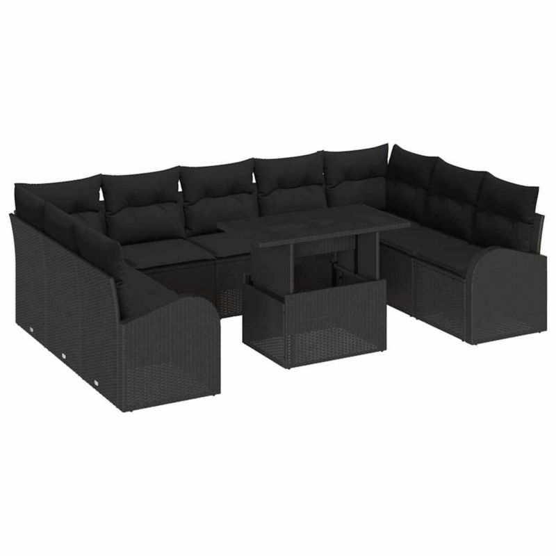 Zestaw mebli ogrodowych WaszeMeble 10-cz. z technorattanu czarny z poduszkami WM-3348709 1 kpl