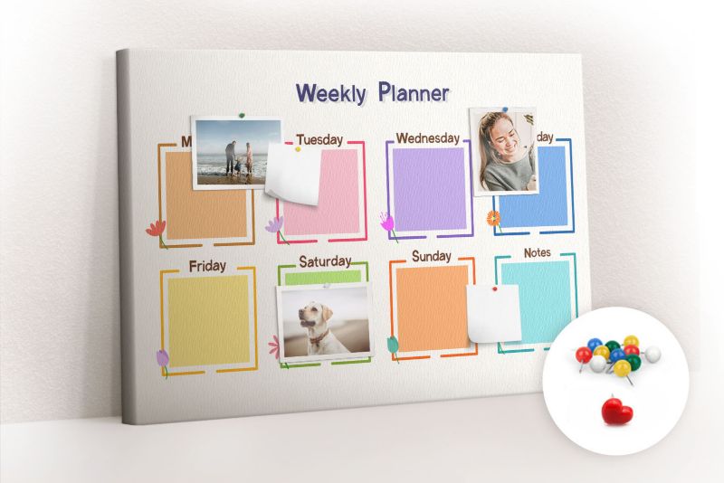 Tablica Korkowa Z Pinezkami Tulup 100x70 cm Organizer siedmiodniowy praca 2 Tablica na notatki Pinezki kolorowe 1 kpl