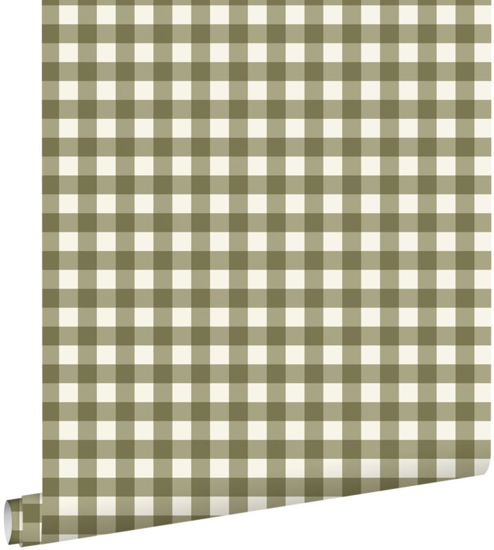 Tapeta ESTAhome motyw kratki ciemnej zieleni 50 x 900 cm - 1 rol.