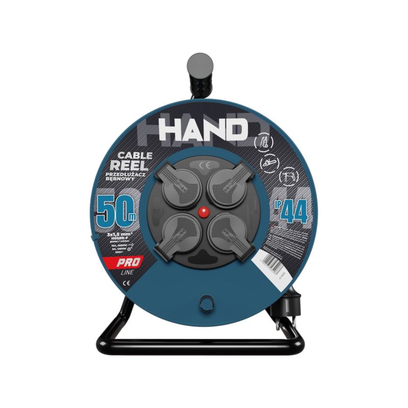 Przedłużacz bębnowy budowlany HAND PRO 50 m 4 gniazda 3x1,5 mm² H05RR-F IP44 czarny 1 szt.