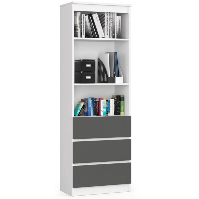 Regał Akord R60 Biały 60 cm 3 szuflady kolor Grafit Szary mat 3 półki 60x35x180 cm 1 szt.