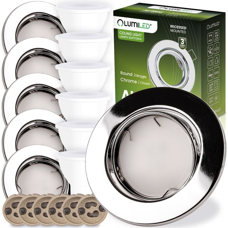 Oprawa Podtynkowa Lumiled Oczko Halogenowa Ruchoma Okrągła Chrom Blacha LED GU10 6W 3000K 1 szt.