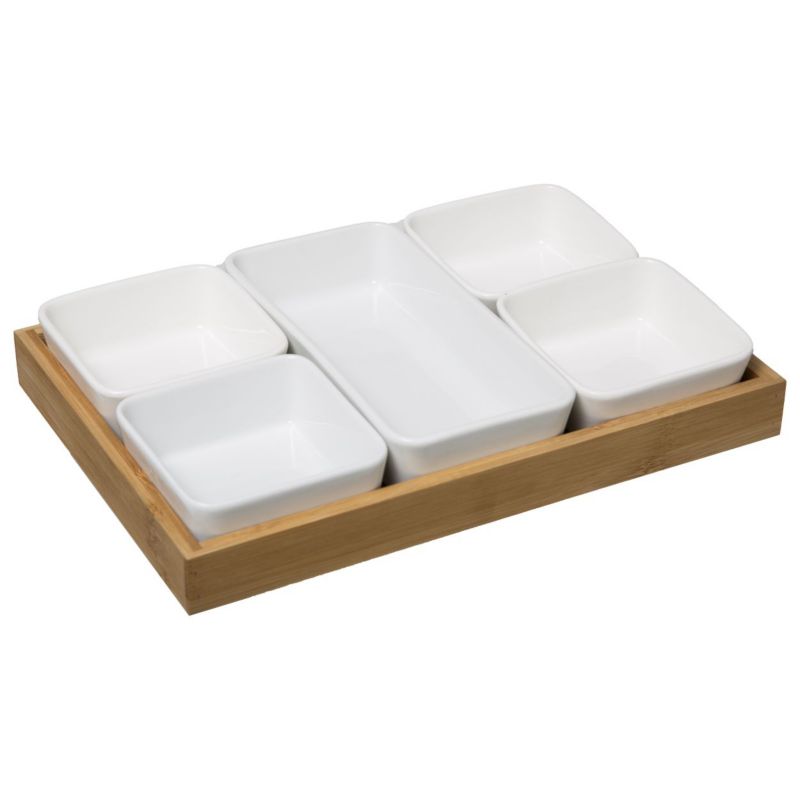Zestaw do przekąsek 5 misek na tacy Secret de Gourmet białe 28 cm 1 kpl.