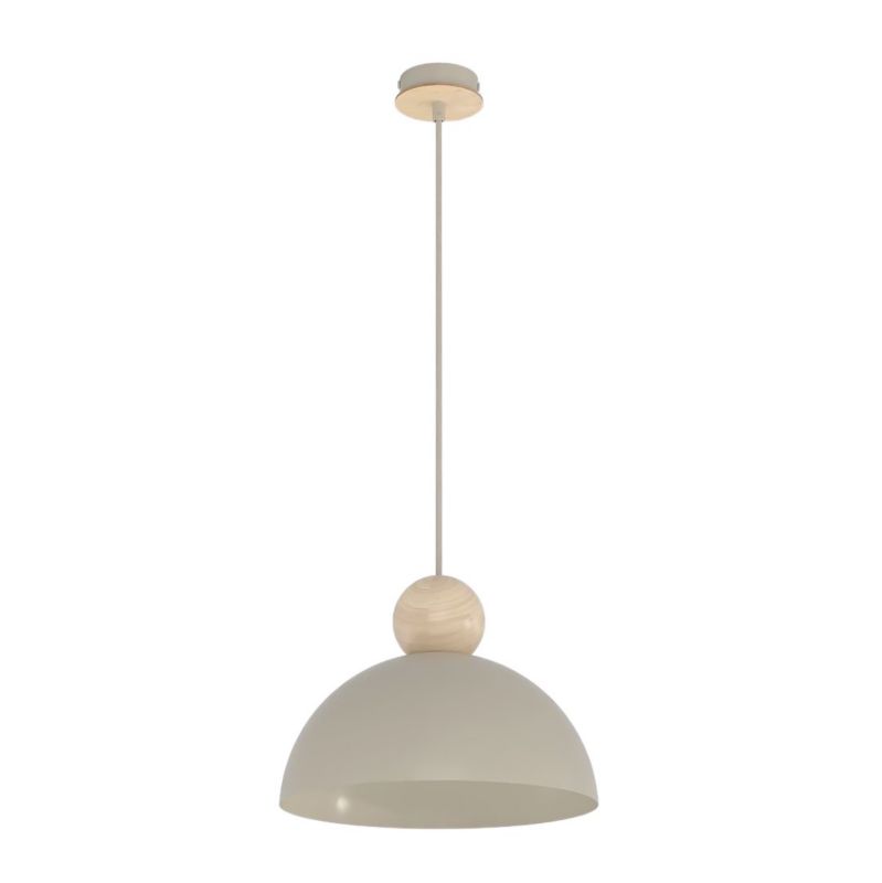 Lampa wisząca duży kopułowy klosz z drewnianą kulką Emibig KAKI beżowa 1xE27x15W IP20 wym:140x30x30cm - 1 szt.