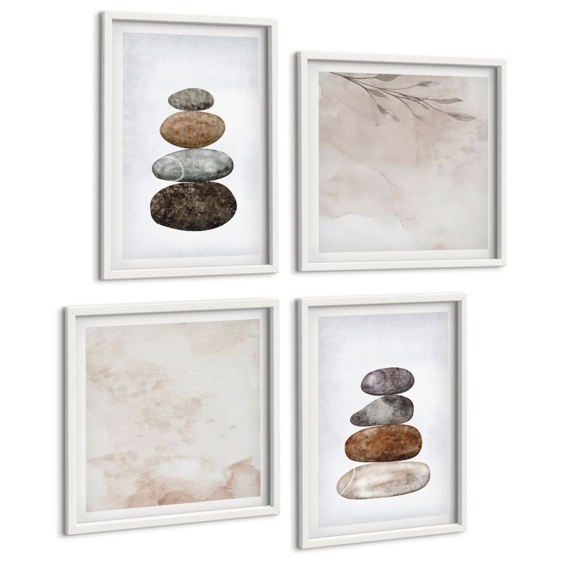 Czteroczęściowy Zestaw Obrazów ArtPrintCave (2x50x50+2x40x60cm) Biała rama Stosy kamieni malarstwo boho 1 kpl.