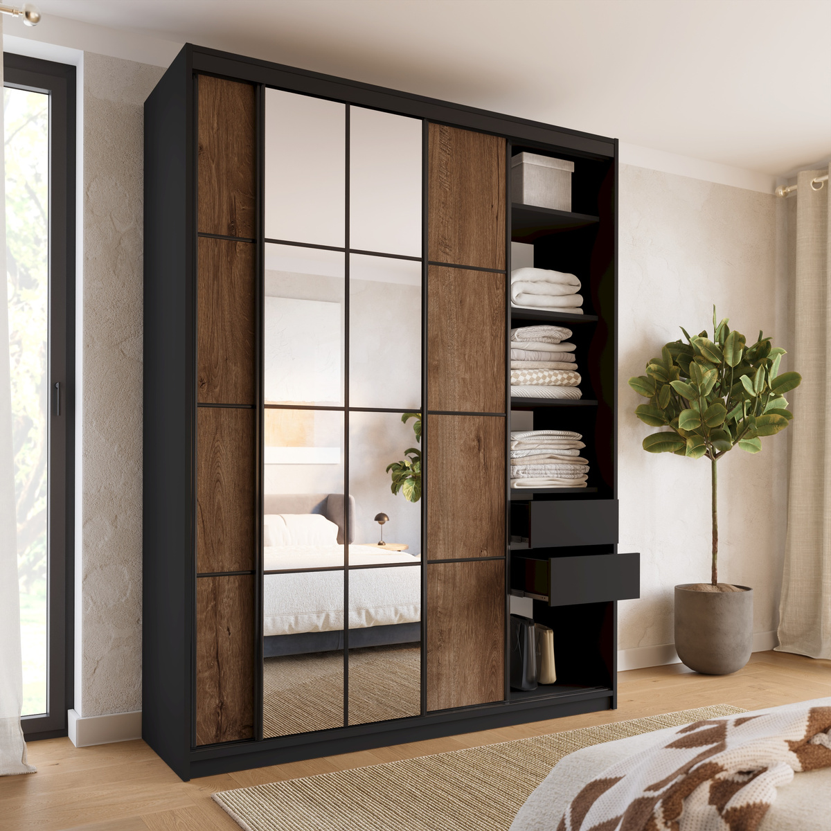 Loftowa szafa przesuwna z lustrem do sypialni 180 cm EDGE MAX